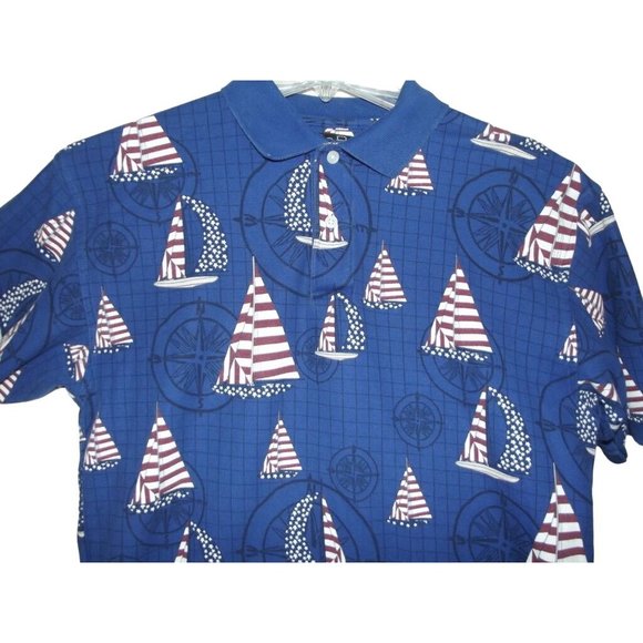 Croft&Barrow Sport Polo Shirt Mens Small Sailboat American Flag Blue Patriotic - Picture 2 of 8